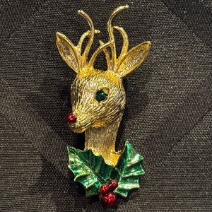 Vintage Gerry's Holiday Christmas Rudolph Reindeer Gold Tone Brooch